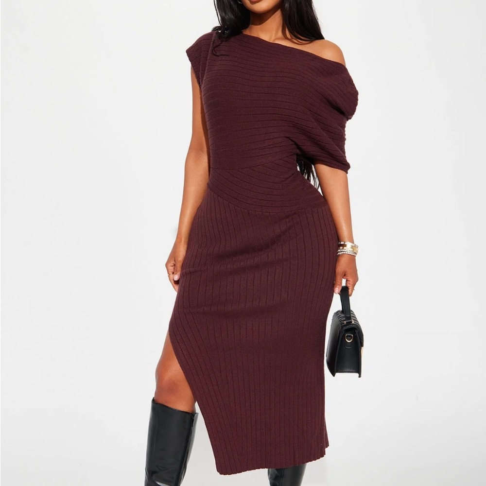 NEW Fashion Nova Bonnie Sweater Midi Dress - Chocolate